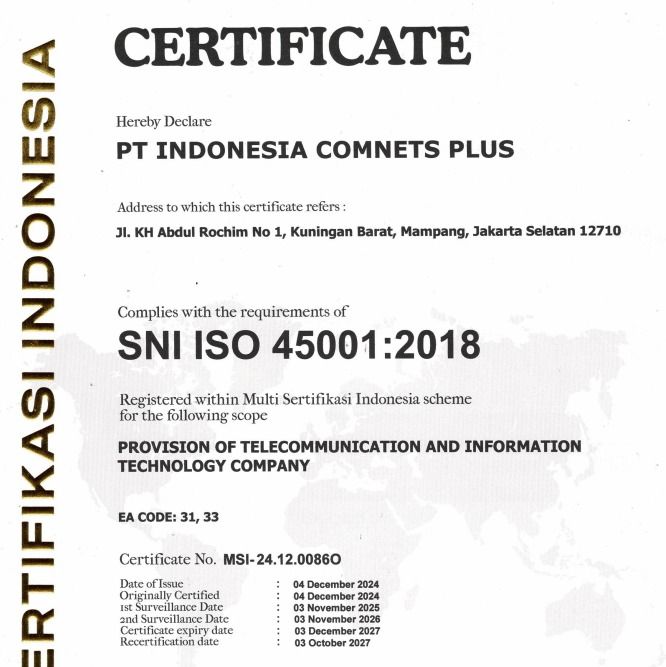 SNI ISO 45001:2018 Provisioning of Telecommunication and Information Technology Company